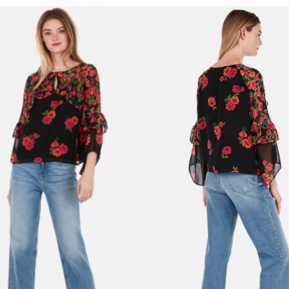 Express Ruffle Floral Top